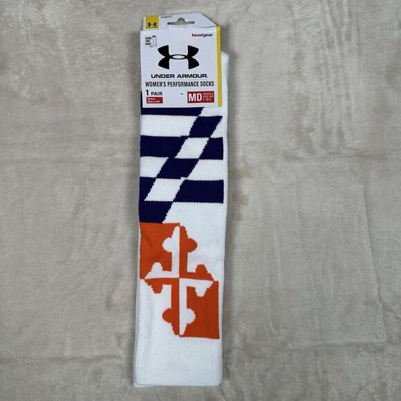 NWT Under Armour UA Performance Sock White Run Baltimore Maryland Medium 7-10.5 - Picture 1 of 6
